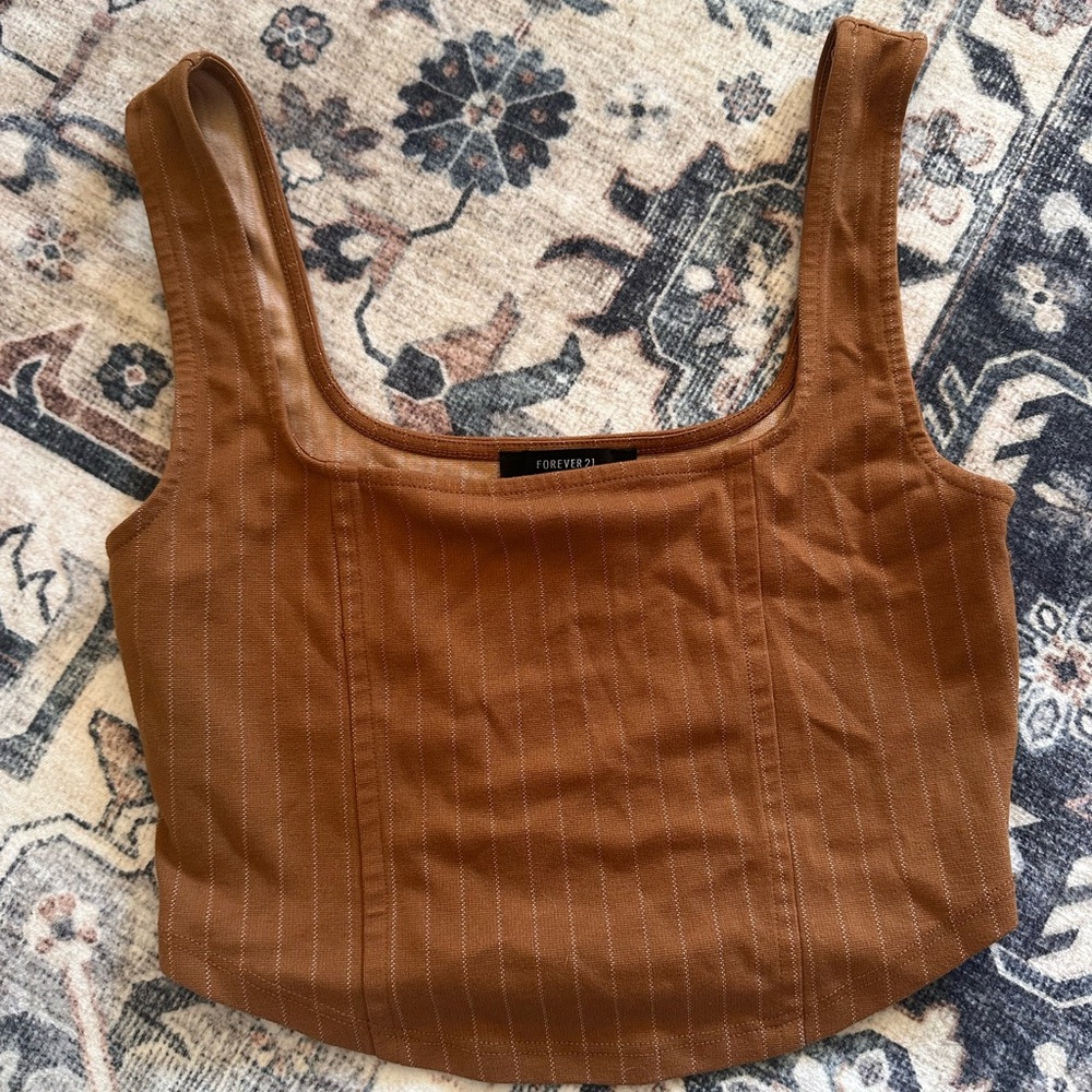 Forever 21 Tan Pinstriped Crop Top
